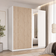 Szafa przesuwna AXION 200 cm z lustrem i lamelami - Biały / Dąb Artisan