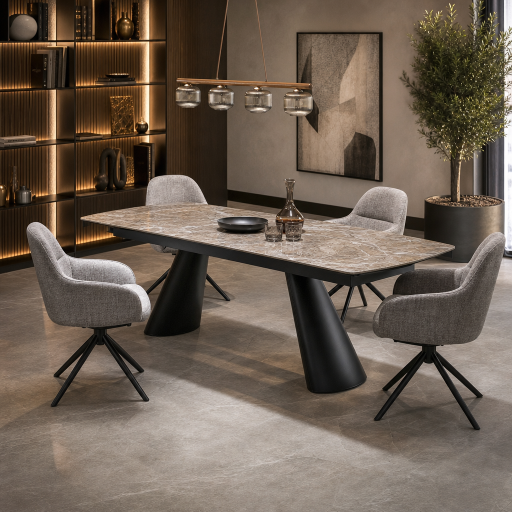 Stół rozkładany SPECTRA 180-238 cm - Brązowy Marmur / Czarny
