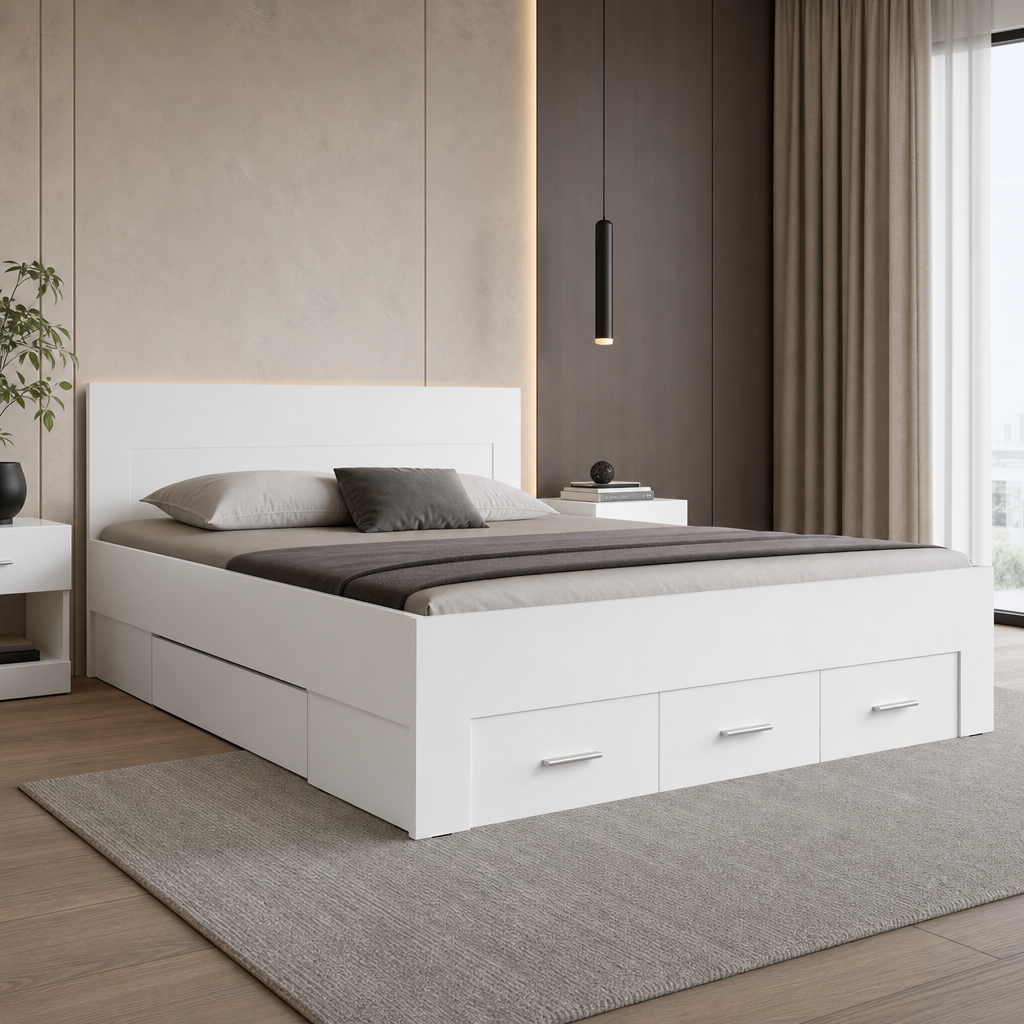 Łóżko 180x200 RIVIERA z szufladami - Kolor Biały