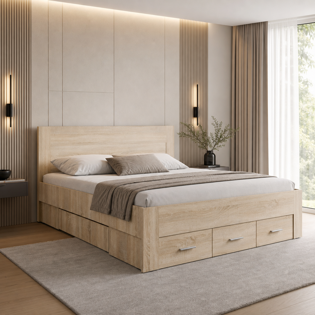 Łóżko 180x200 RIVIERA z szufladami - Dąb Sonoma