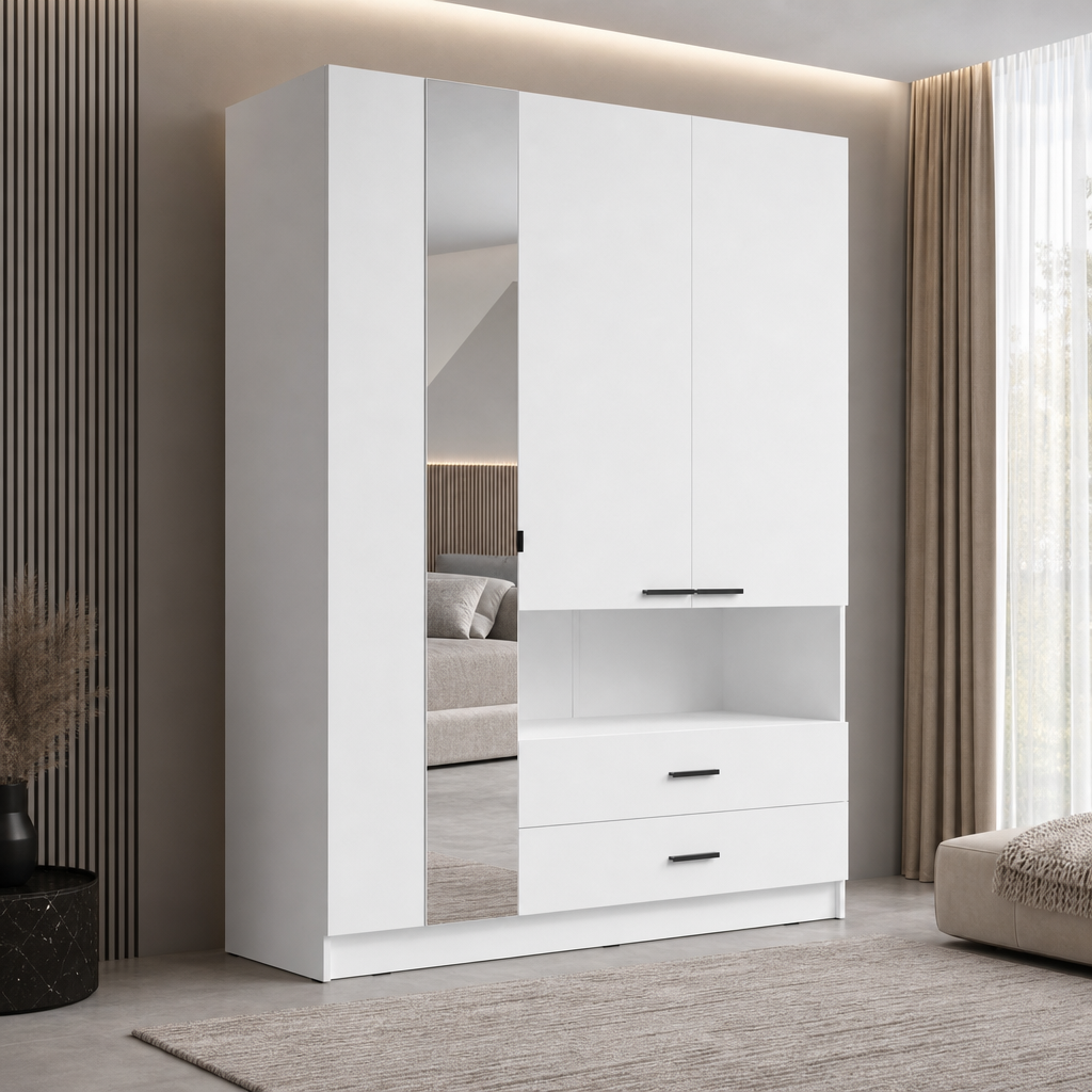 Szafa CELUS 158 cm z lustrem  - Kolor Biały