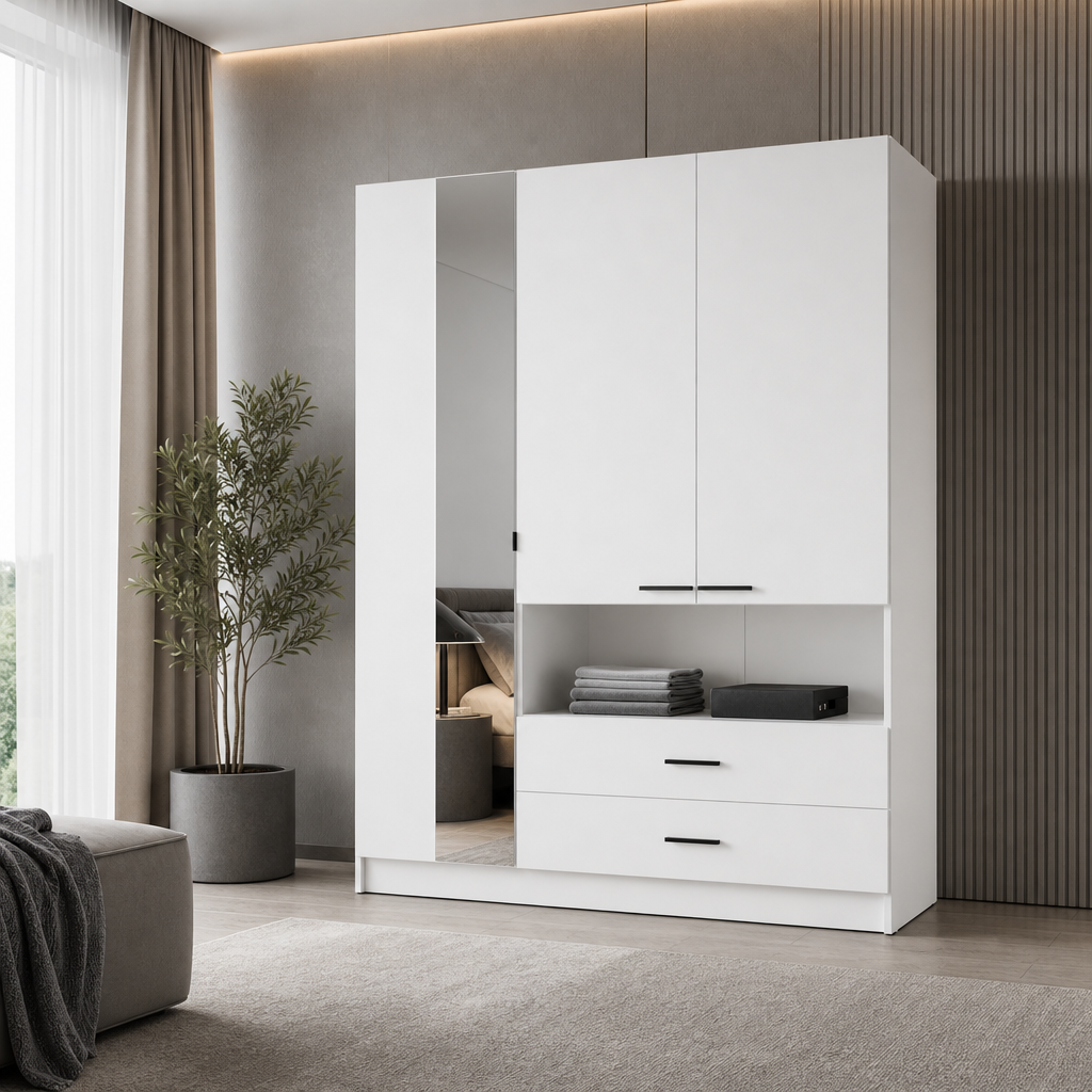 Szafa CELUS 158 cm z lustrem  - Kolor Biały