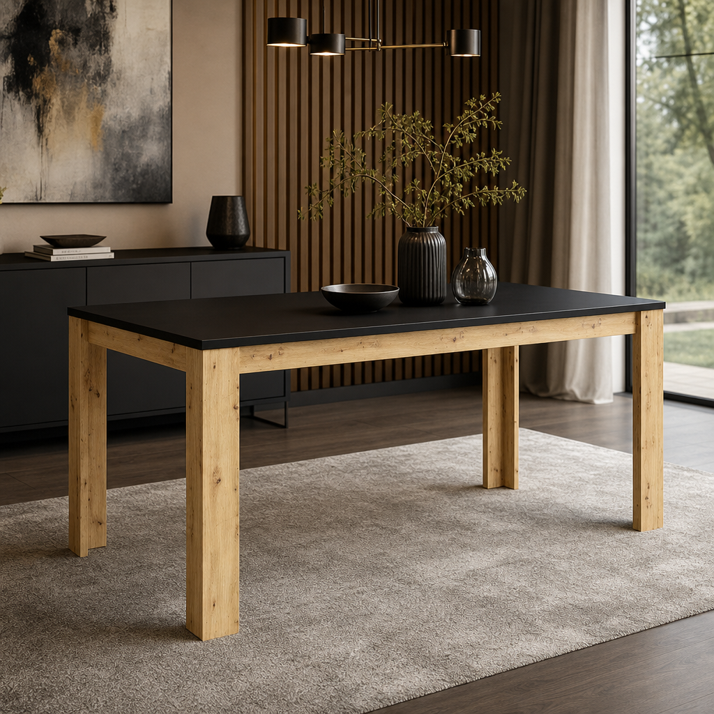 Stół LUMINA 180x90 - Czarny Onyx / Dąb Artisan