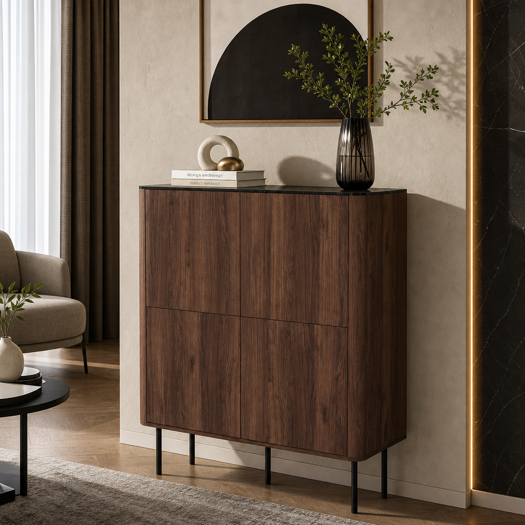 Komoda ALIOT 100 cm - Kolor Orzech / Czarny Marmur