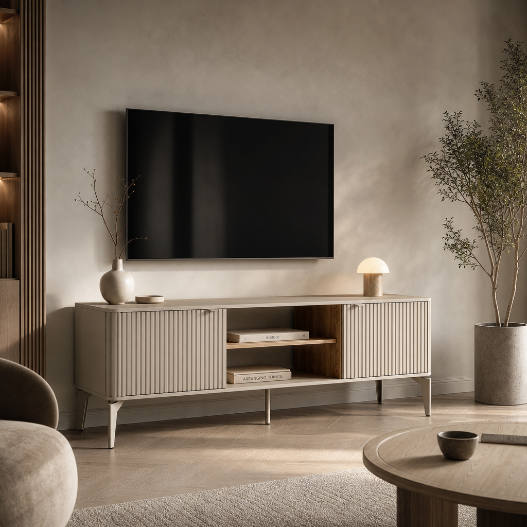 Szafka RTV FEKDA 160 cm - Kaszmir / Dąb Cremona