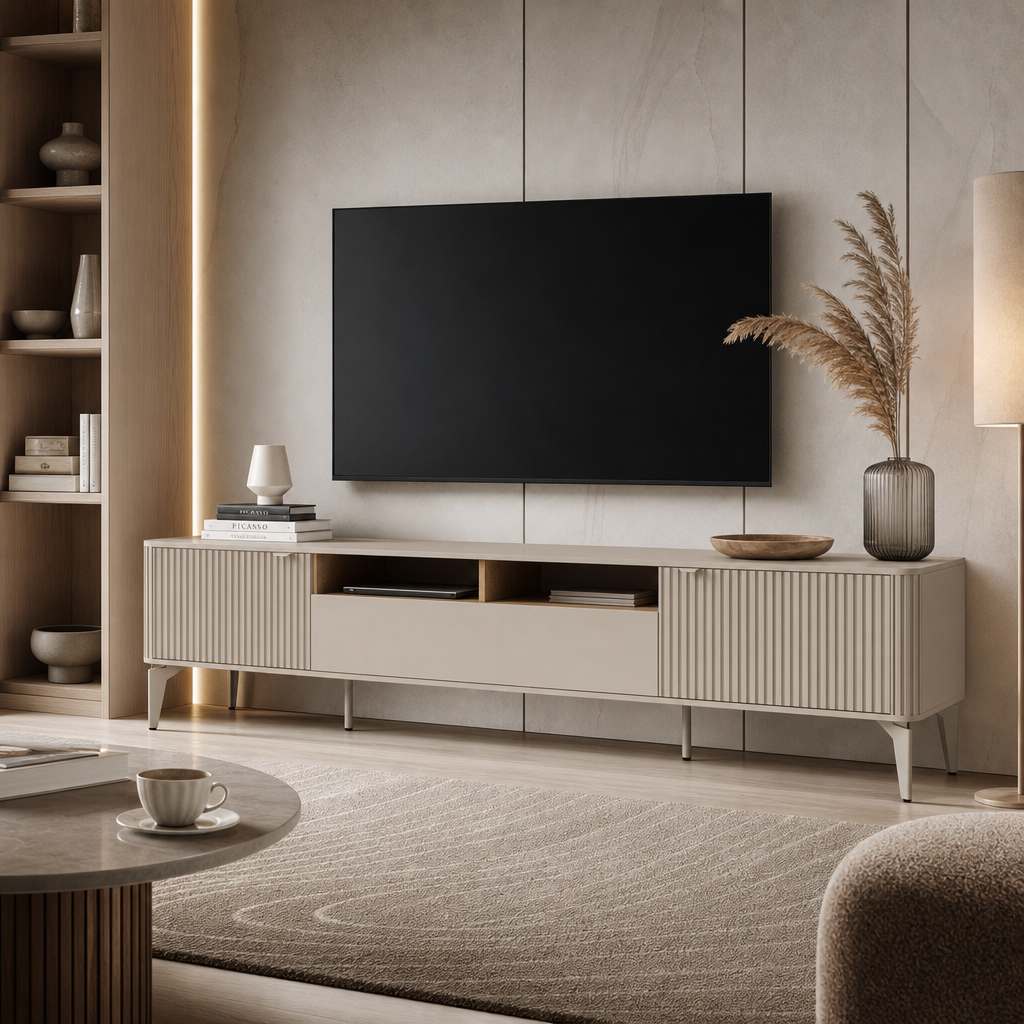 Szafka RTV FEKDA 200 cm - Kaszmir / Dąb Cremona