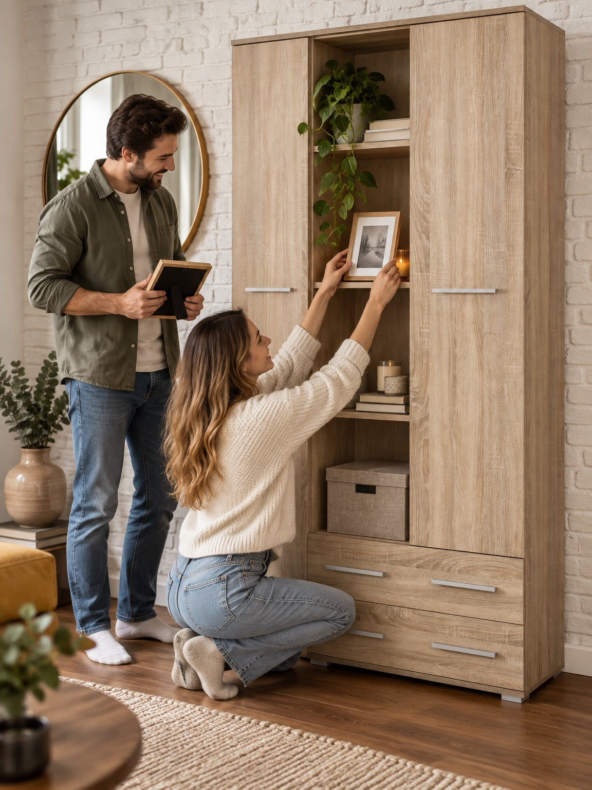 Regał ACHERNAR 77x200 cm REG2 - dąb sonoma - aranżacja