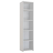 Wąski biały regał Asia z laminowanej płyty o minimalistycznym designie z pięcioma praktycznymi półkami.
