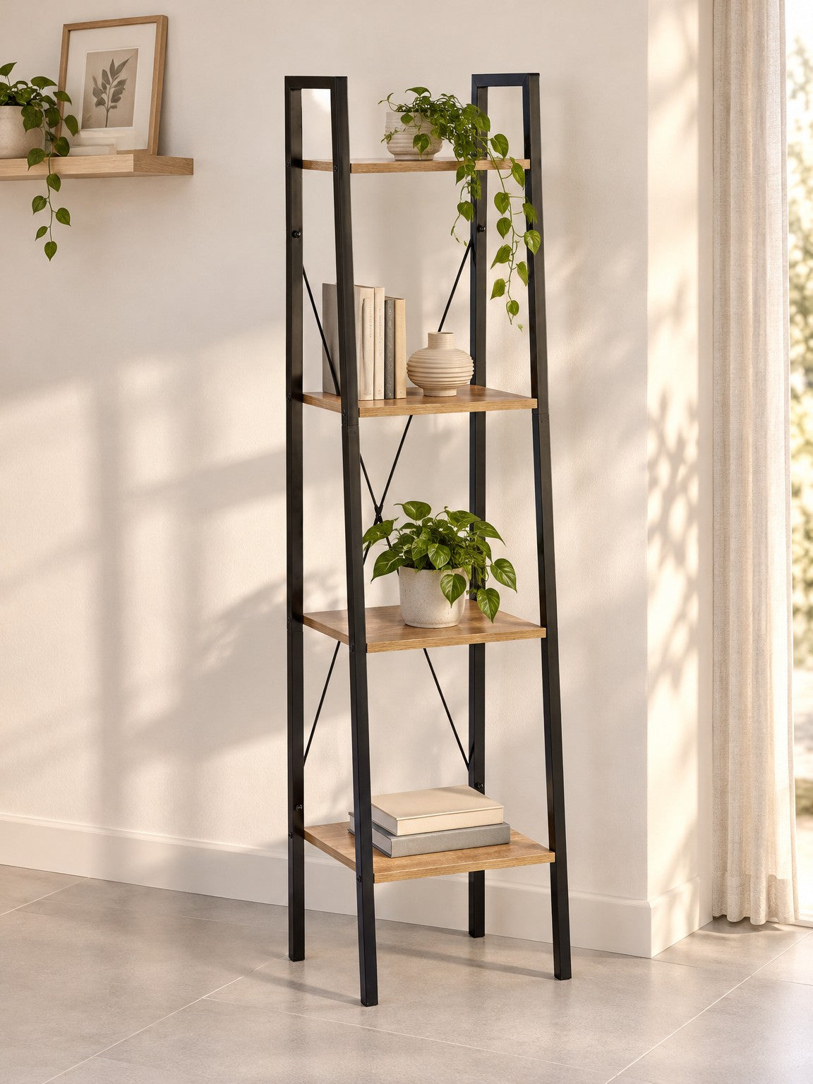Regał JOLIS 34x148 cm REG1 - czarny / dąb sonoma / metal