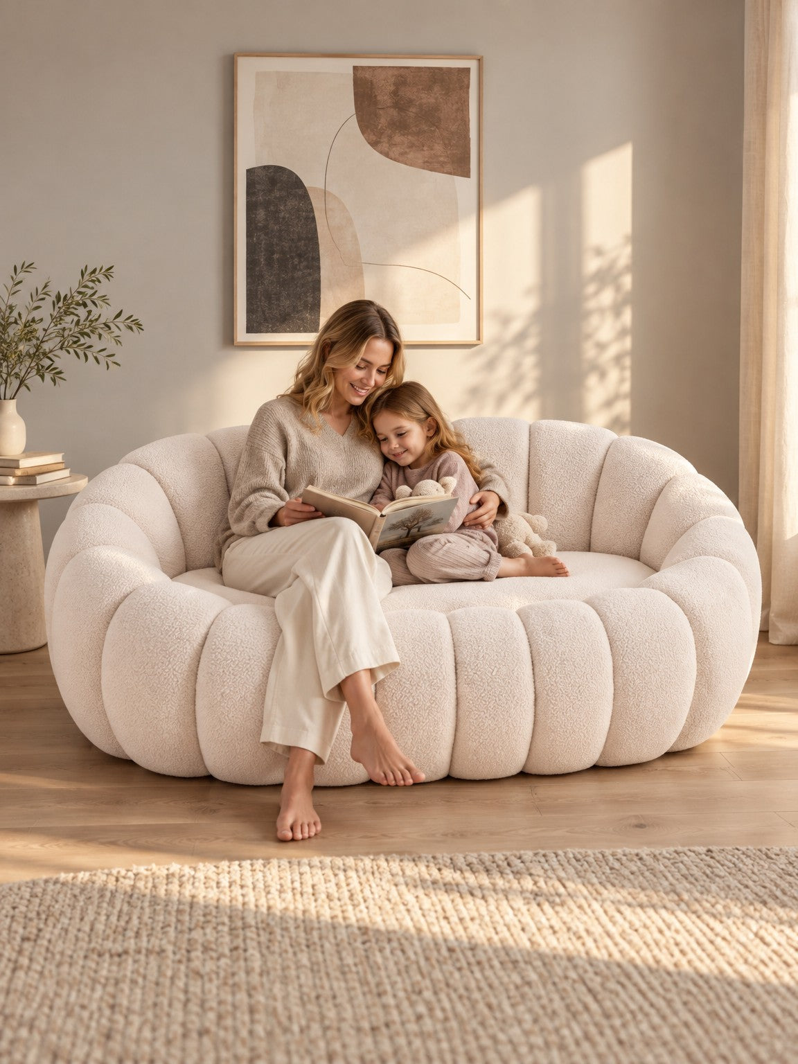 Sofa DELTA 140 cm XL - kremowy / boucle - aranżacja