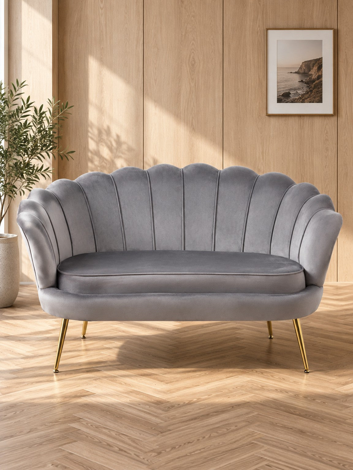 Sofa HALIRA 138 cm - szary / złoty / velvet