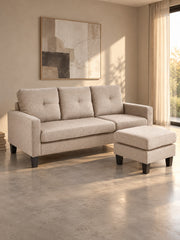 Sofa LEDA 180 cm z podnóżkiem - beżowy / tkanina