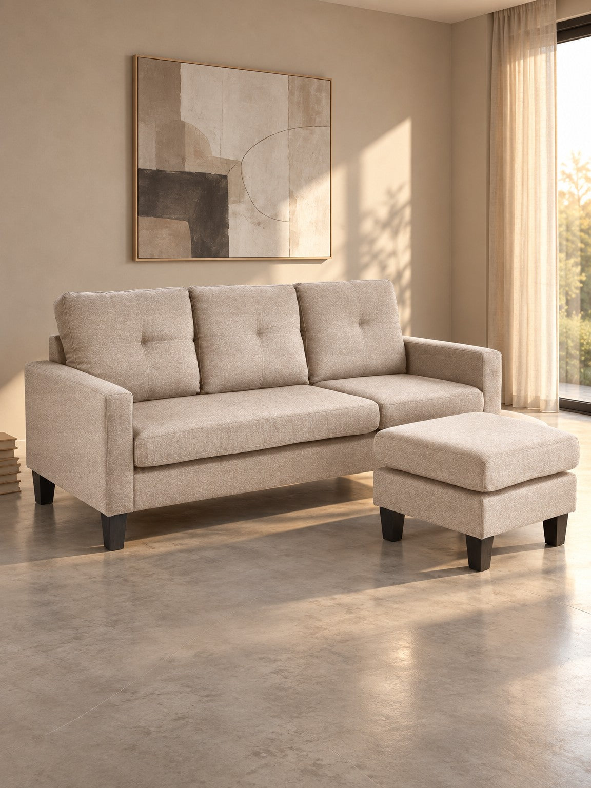 Sofa LEDA 180 cm z podnóżkiem - beżowy / tkanina