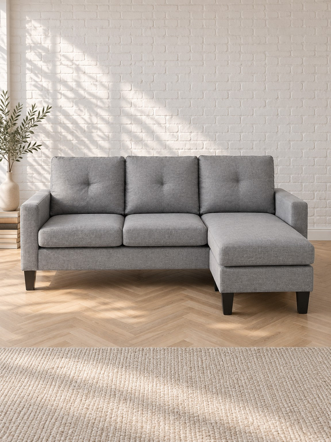 Sofa LEDA 180 cm z podnóżkiem - popielaty / tkanina