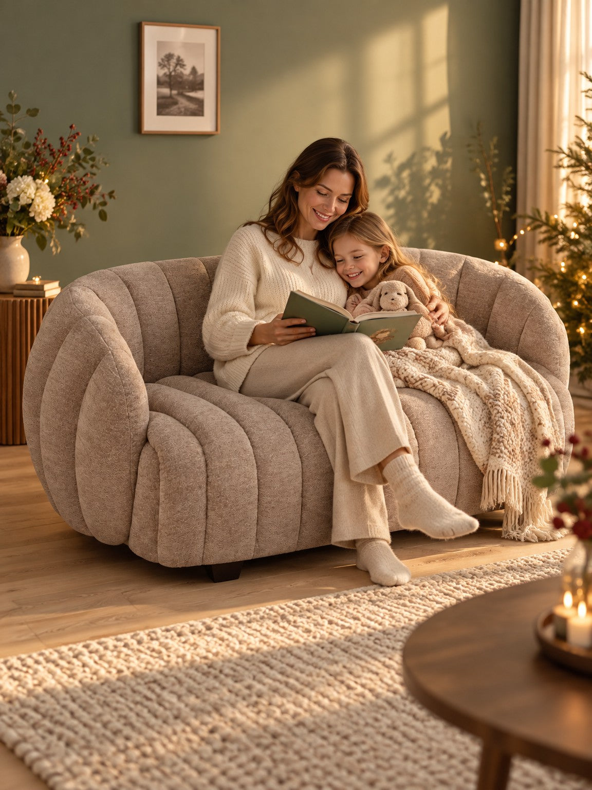 Sofa ZOLA 140 cm XL - beżowy / tkanina - aranżacja