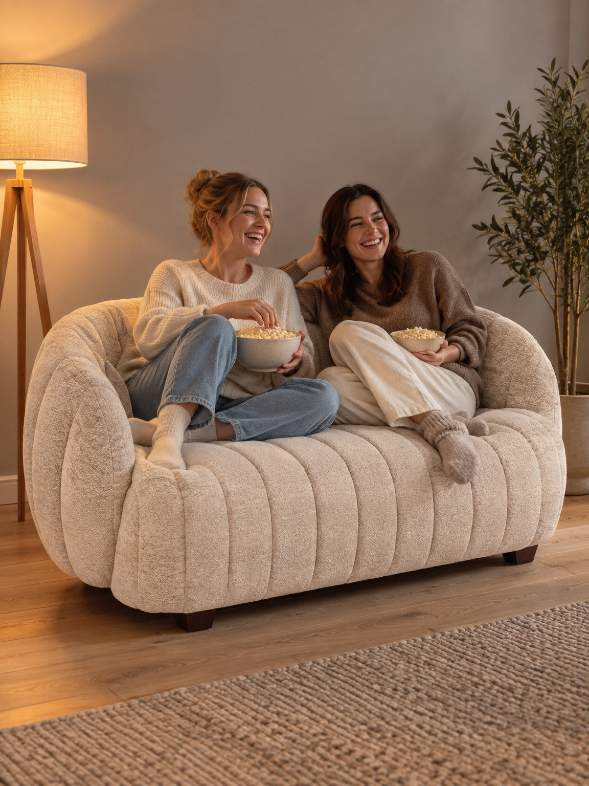 Sofa ZOLA 140 cm XL - kremowy / tkanina - aranżacja