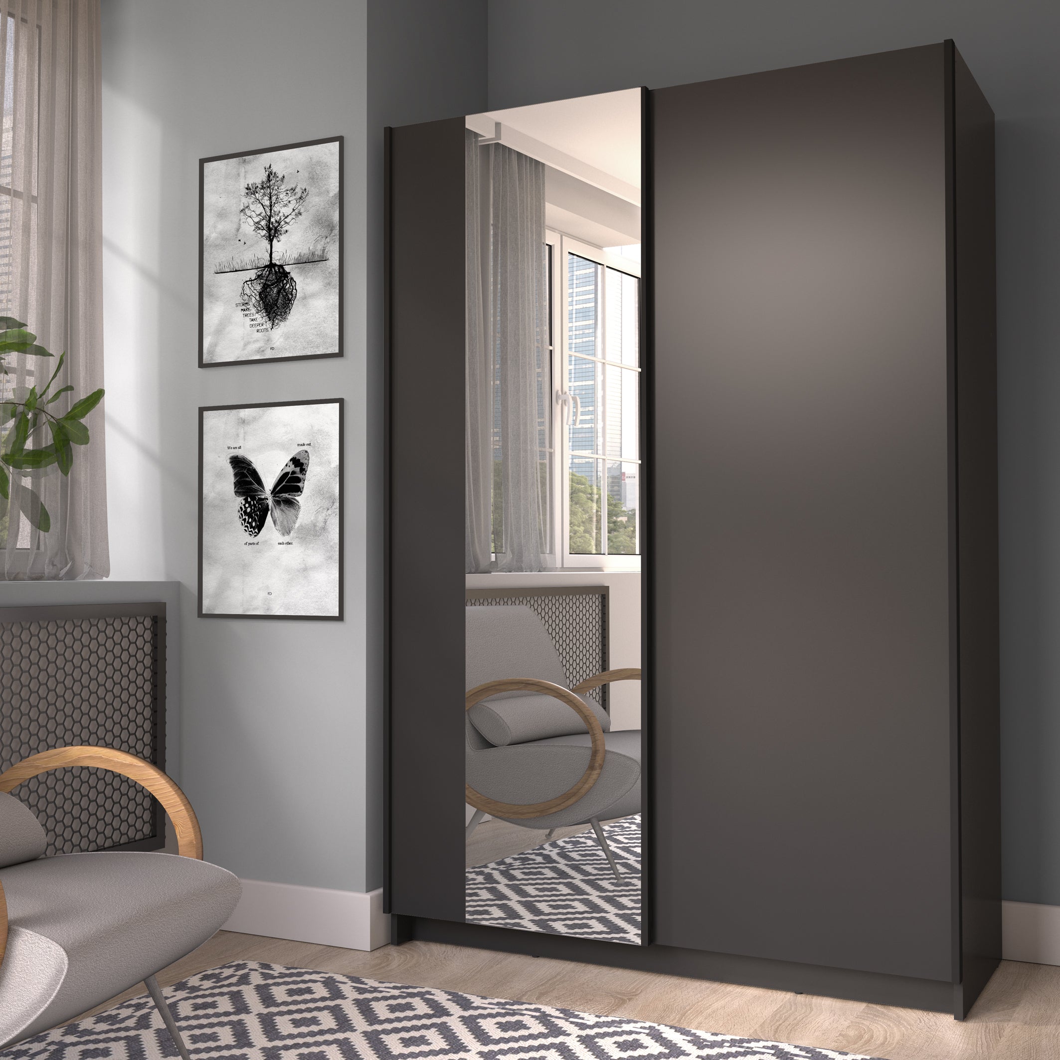 Szafa przesuwna PAVO 120 cm z lustrem – Kolor Czarny