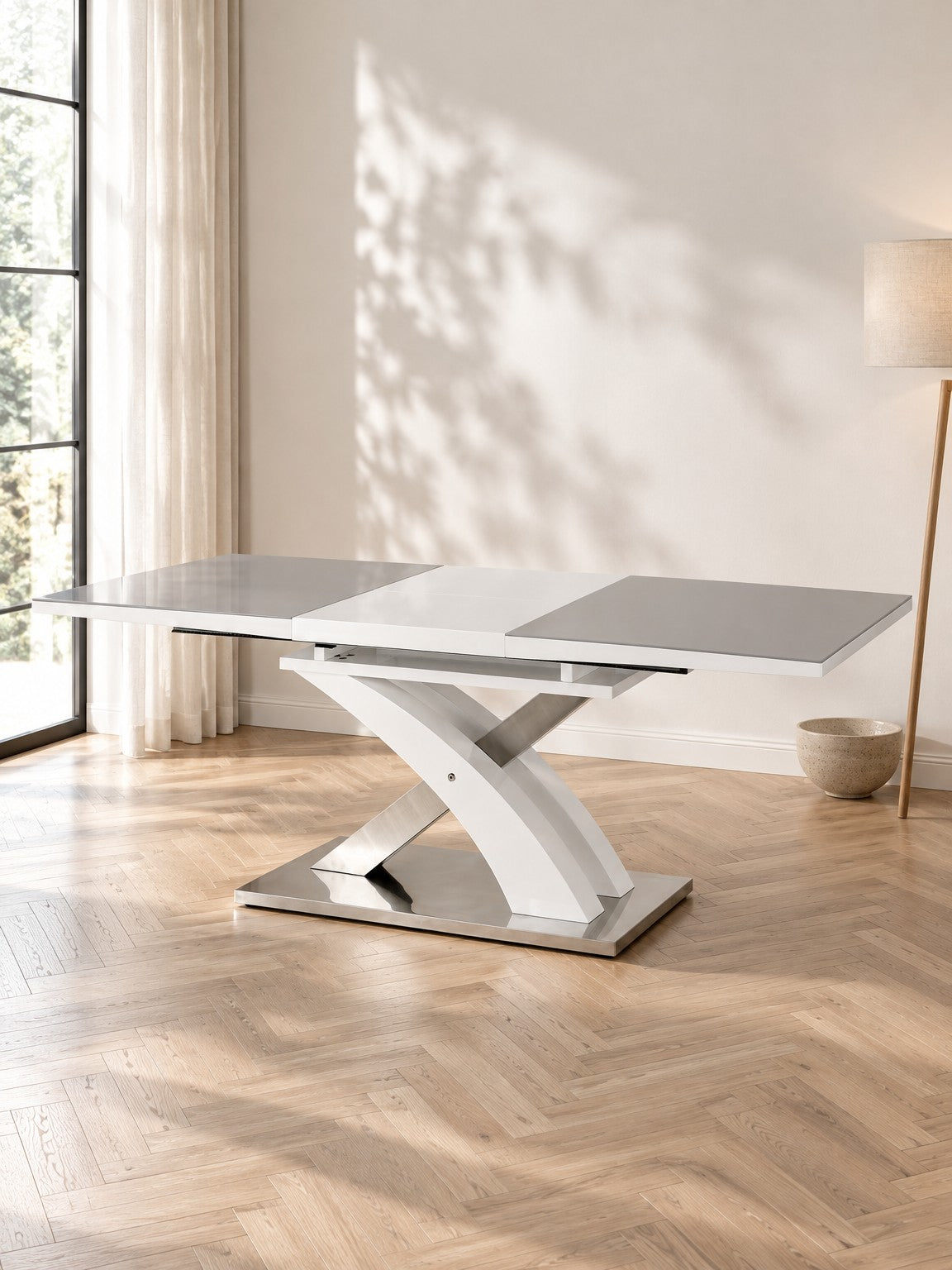 Stół ACHIRD 160-220 cm - popielaty / biały / metal
