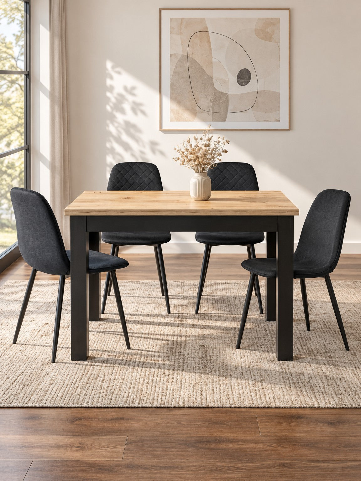 Stół ALPA 120-160 cm - dąb artisan / czarny