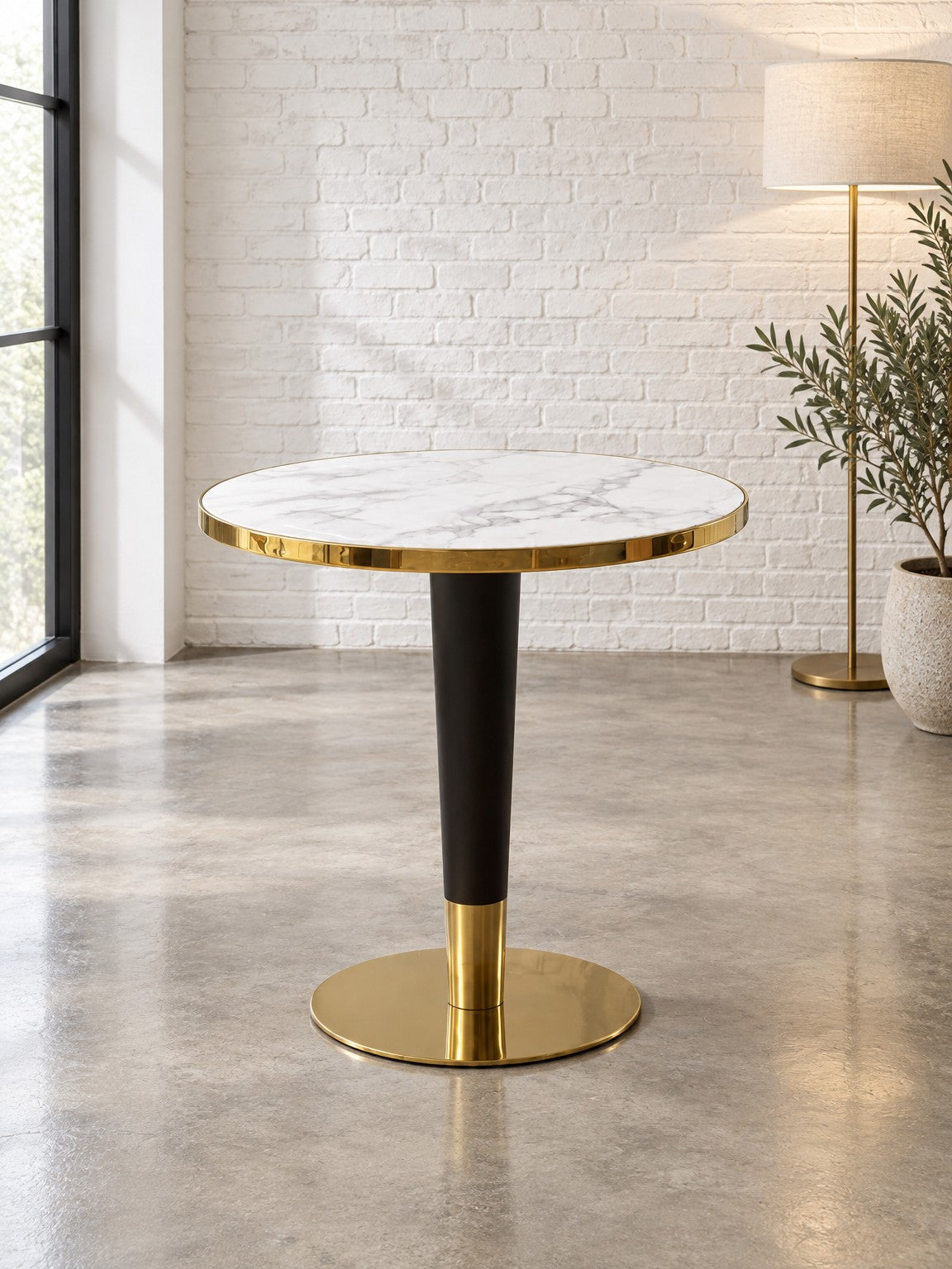 Stół AMURA ø79 cm - biały marmur / czarny / metal