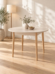 Stół BAMI 102-142 cm - beżowy / brązowy / lite drewno