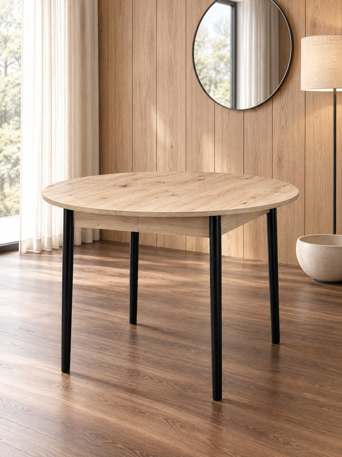 Stół BAMI 102-142 cm - dąb artisan / czarny / lite drewno