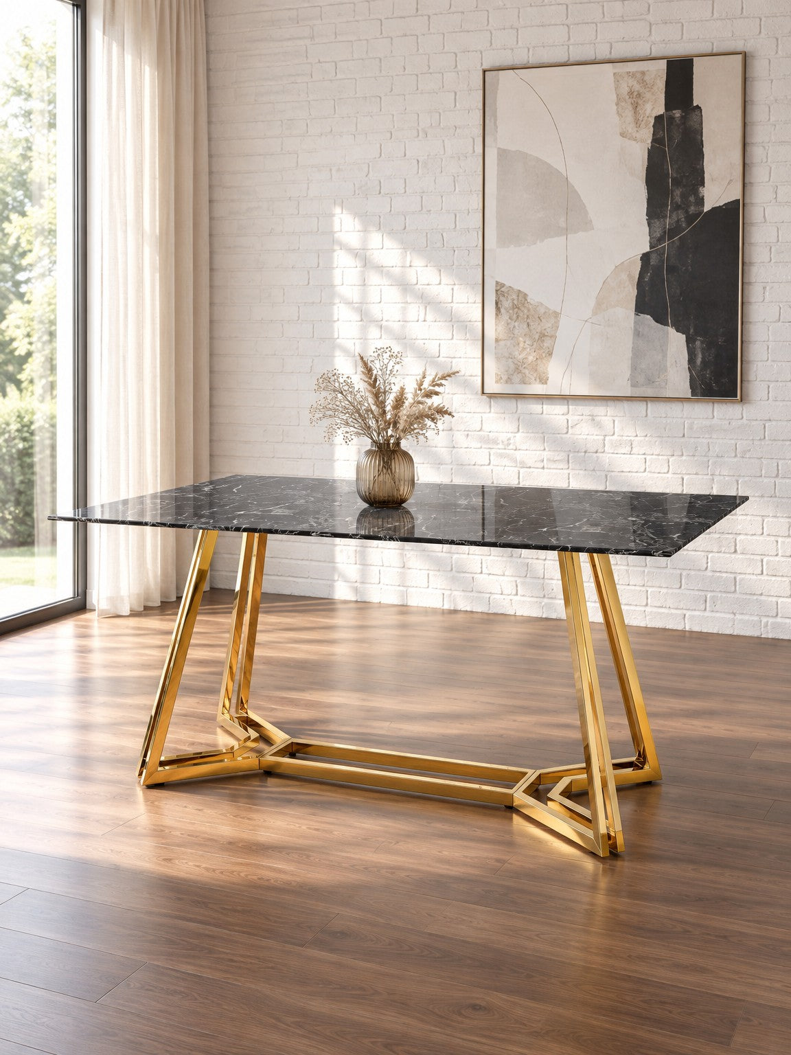 Stół BRIZO 160 cm - czarny marmur / złoty / metal