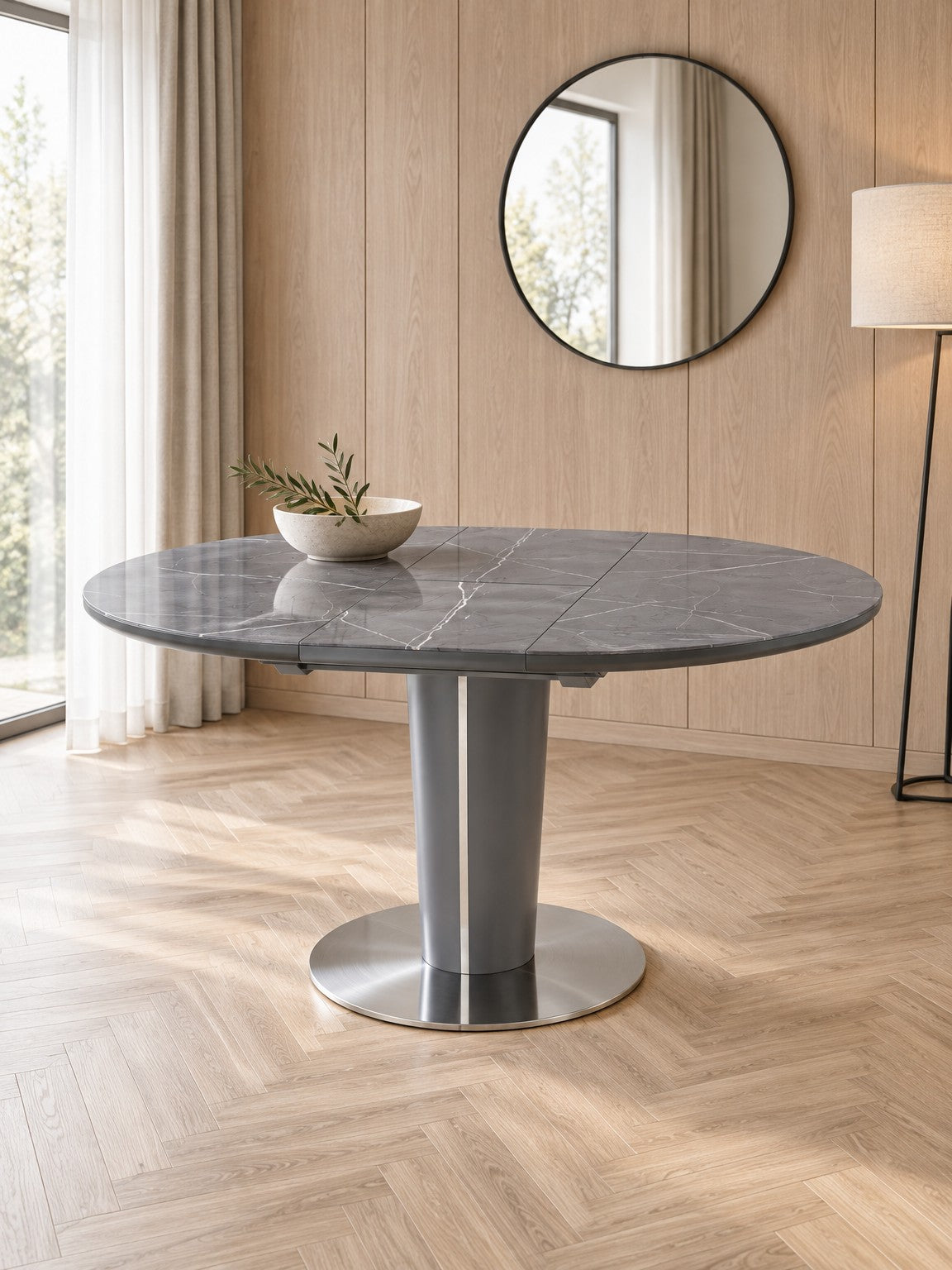 Stół BRUDI 120-160 cm - popielaty marmur / metal