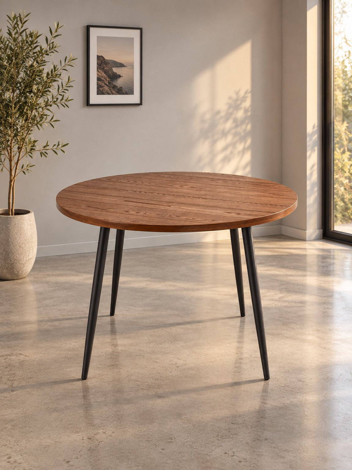 Stół CHOSI ø105 cm - brązowy / czarny / metal