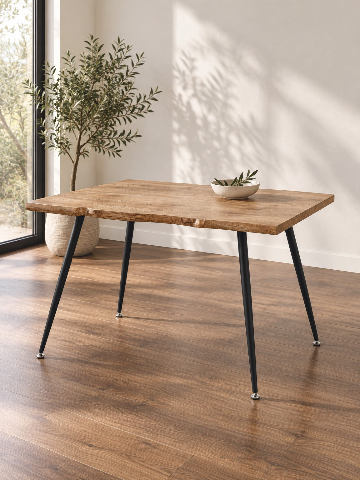 Stół FILARA 120 cm - dąb naturalny / czarny / metal