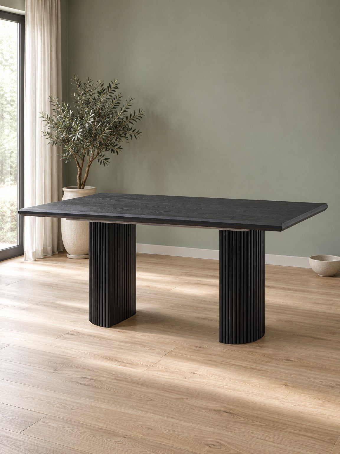 Stół LONI 160-250 cm - czarny / okleina drewniana