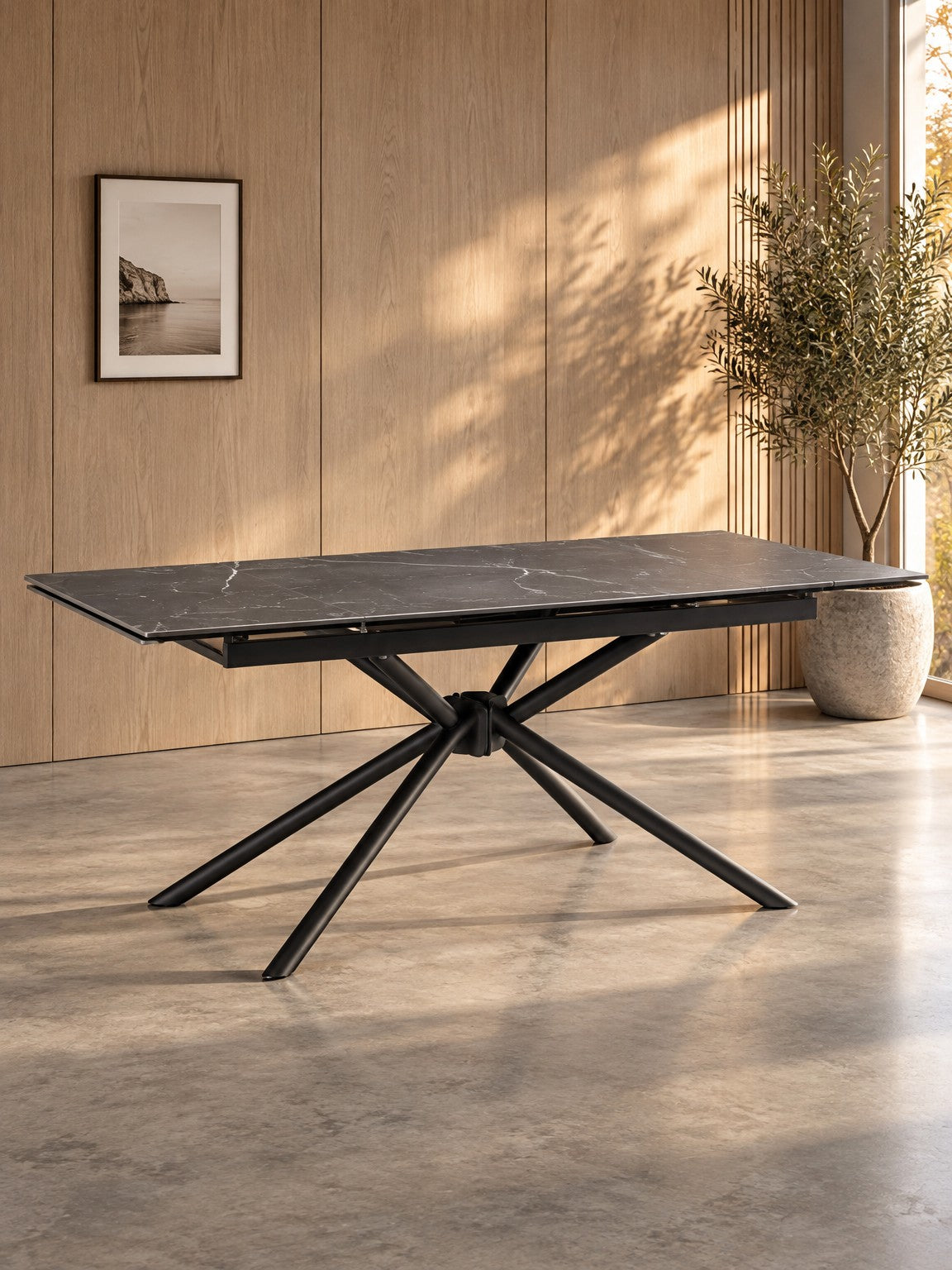 Stół MELORA 160-220 cm - czarny marmur / spiek kwarcowy