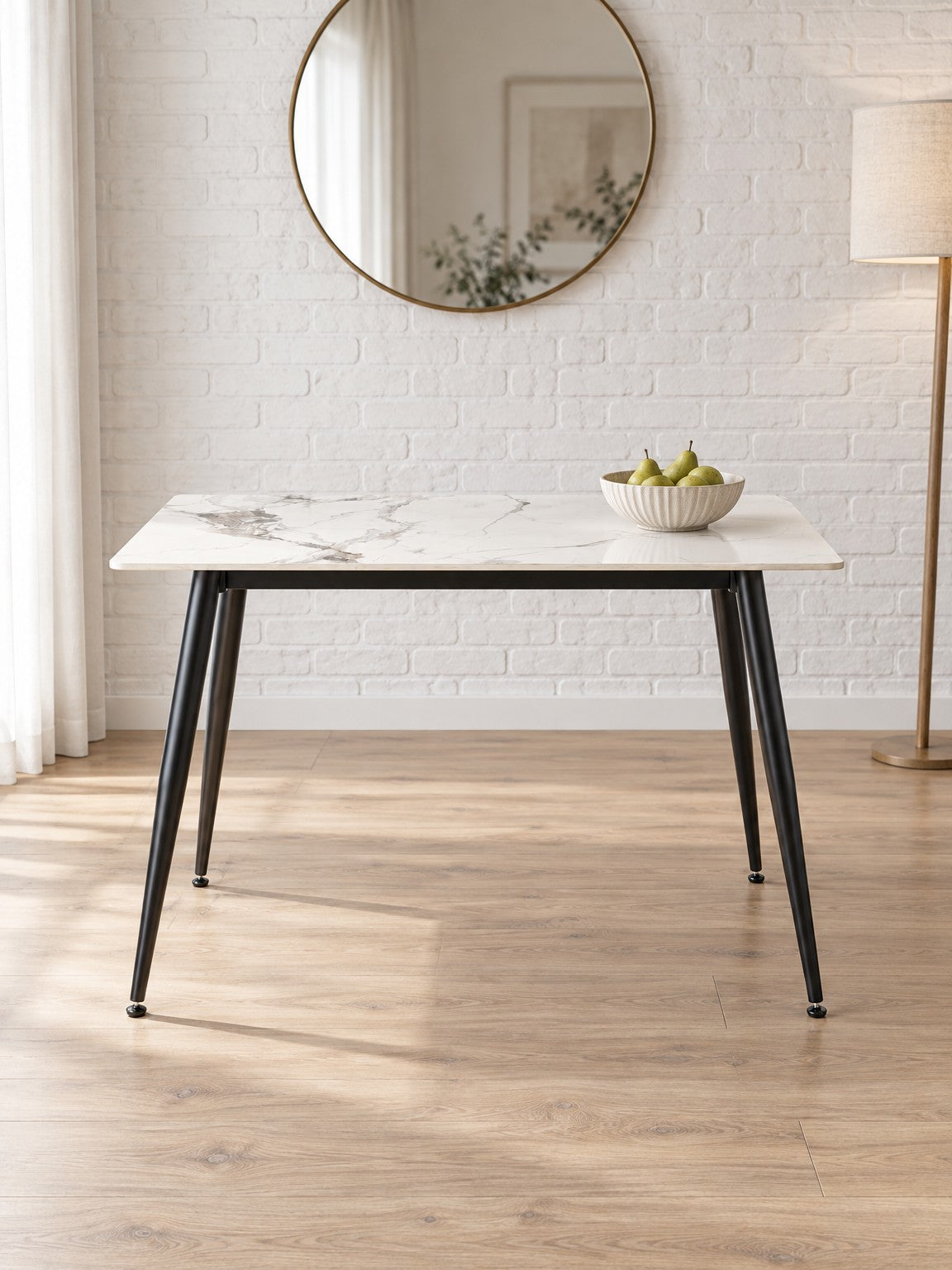Stół ZEMI 120 cm - biały marmur / czarny / spiek kwarcowy