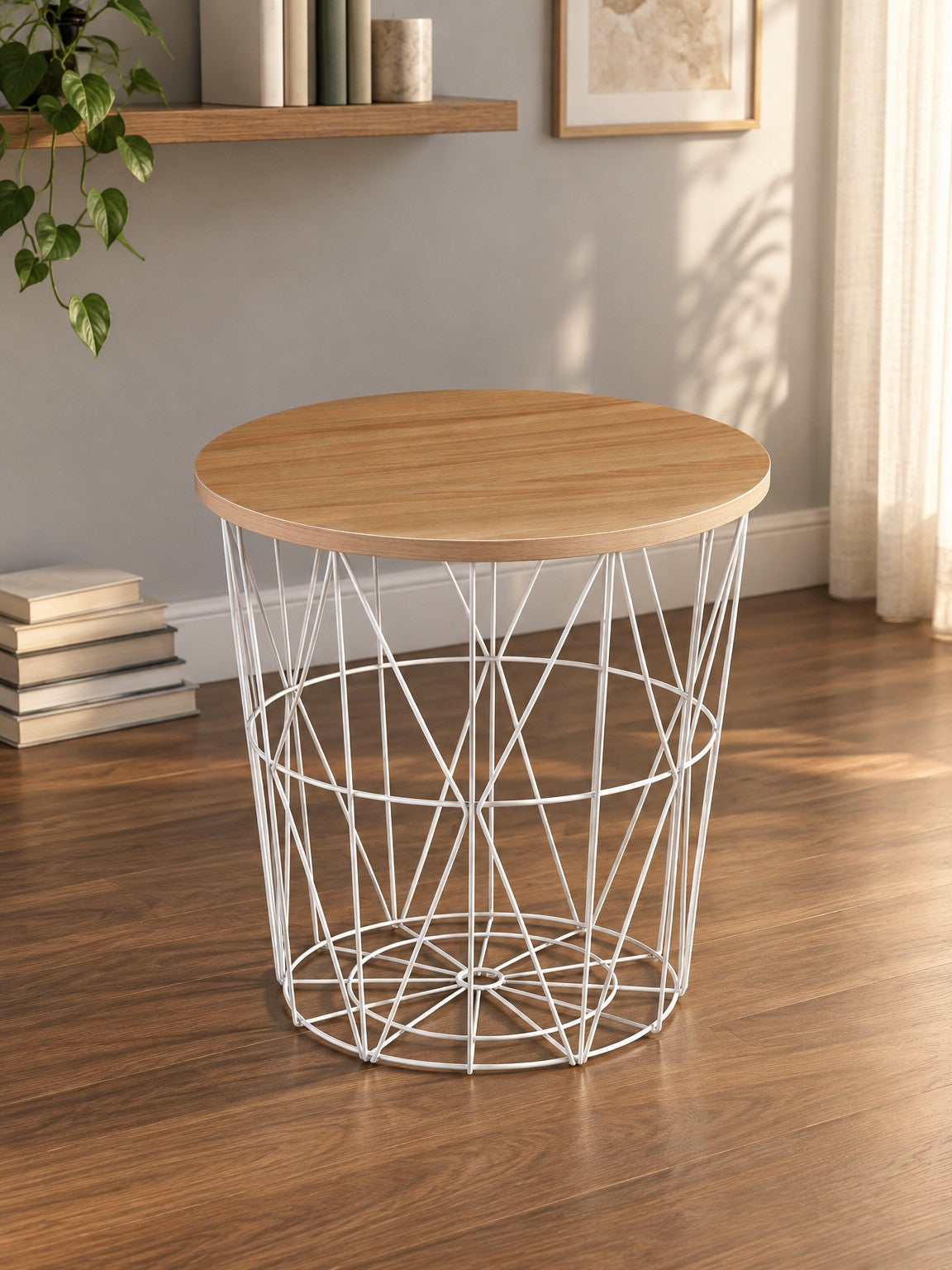 Stolik kawowy ARANA ø42 cm - dąb naturalny / biały / metal
