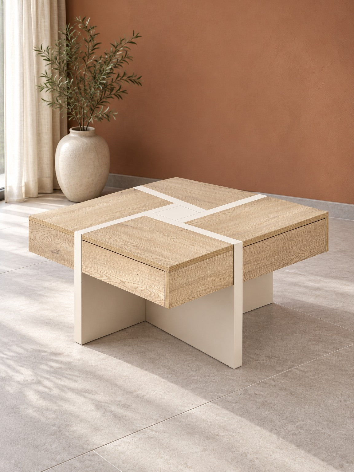 Stolik kawowy BANO 80 cm - dąb cremona / beżowy