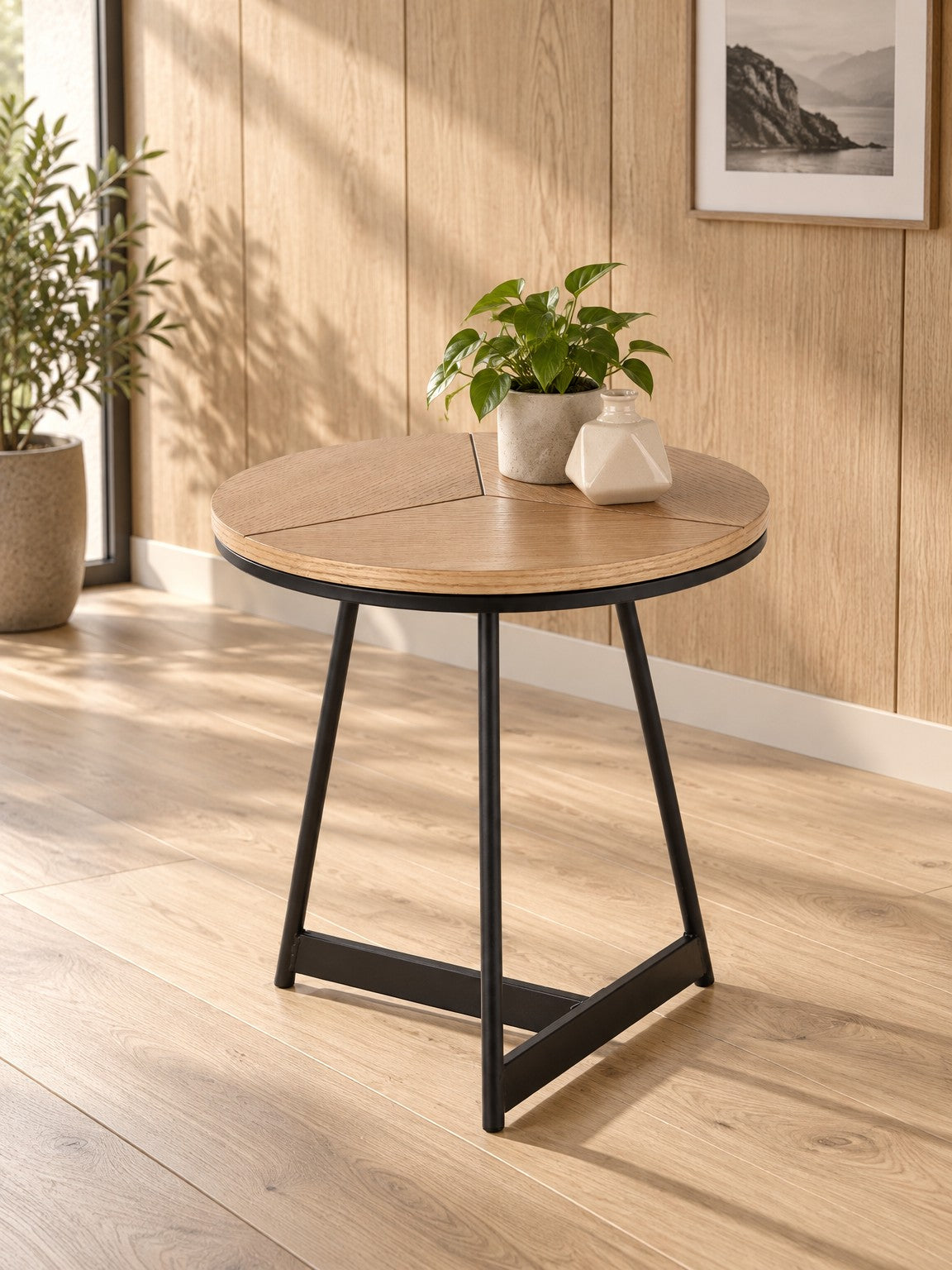 Stolik kawowy GEDIS ø45 cm - dąb naturalny / czarny
