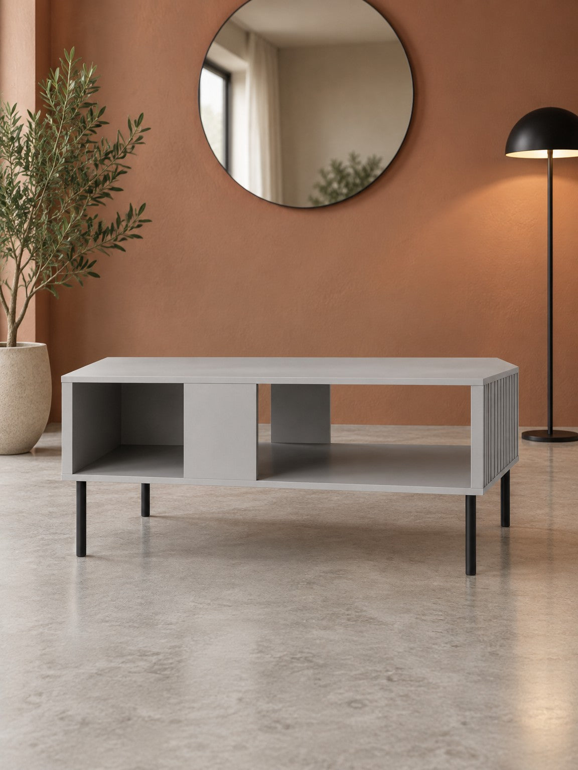 Stolik kawowy GELI 110 cm - popielaty / czarny / metal