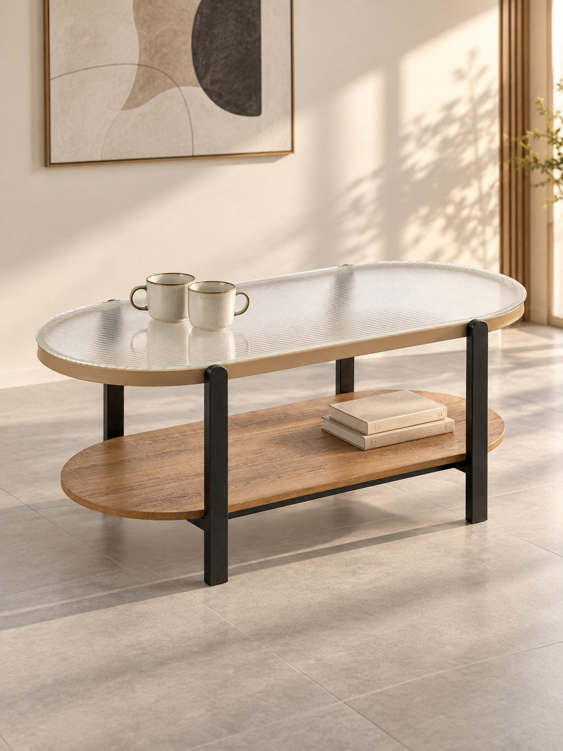 Stolik kawowy HOMIRA 110 cm - brązowy / czarny / metal