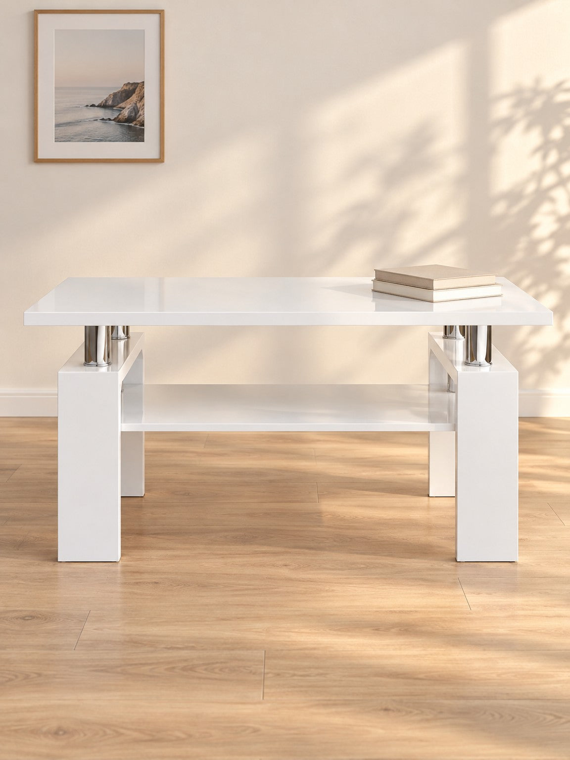 Stolik kawowy JELIRA 110 cm - biały / srebrny