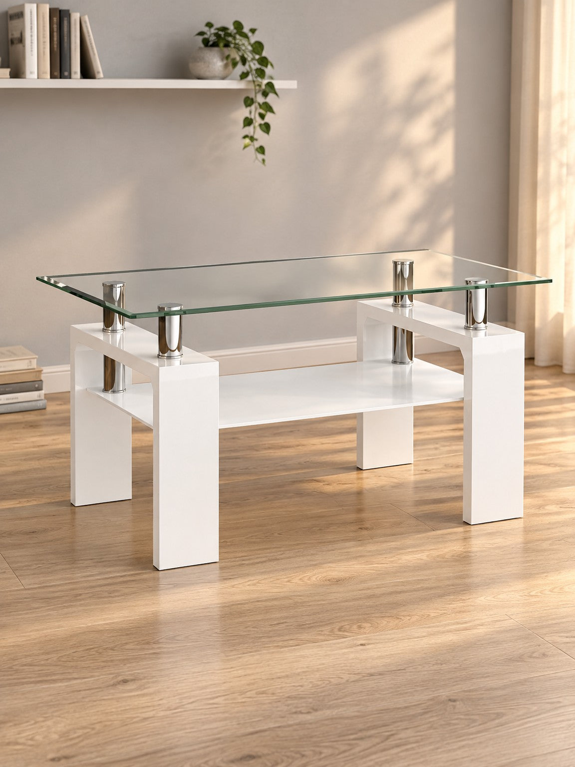 Stolik kawowy JELIRA 110 cm - przezroczysty / biały