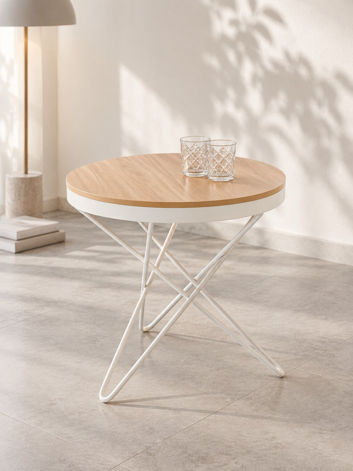 Stolik kawowy MARA ø60 cm - brązowy / biały / metal