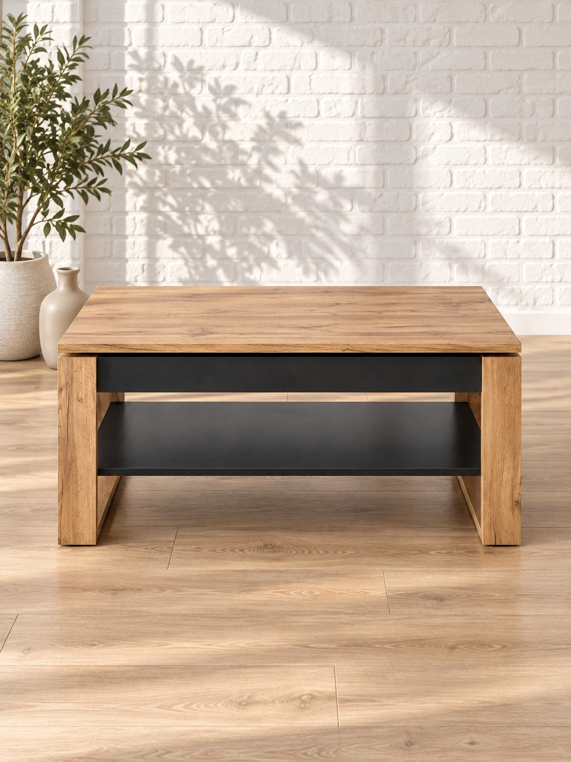 Stolik kawowy MOSA 120 cm z podnoszonym blatem - dąb artisan / czarny