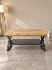 Stolik kawowy OMIZA 110 cm - dąb naturalny / czarny / metal