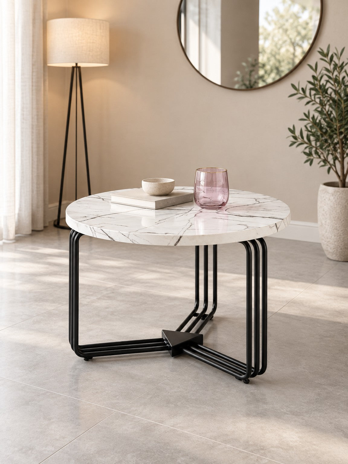 Stolik kawowy PANIS ø55 cm - biały / czarny / metal