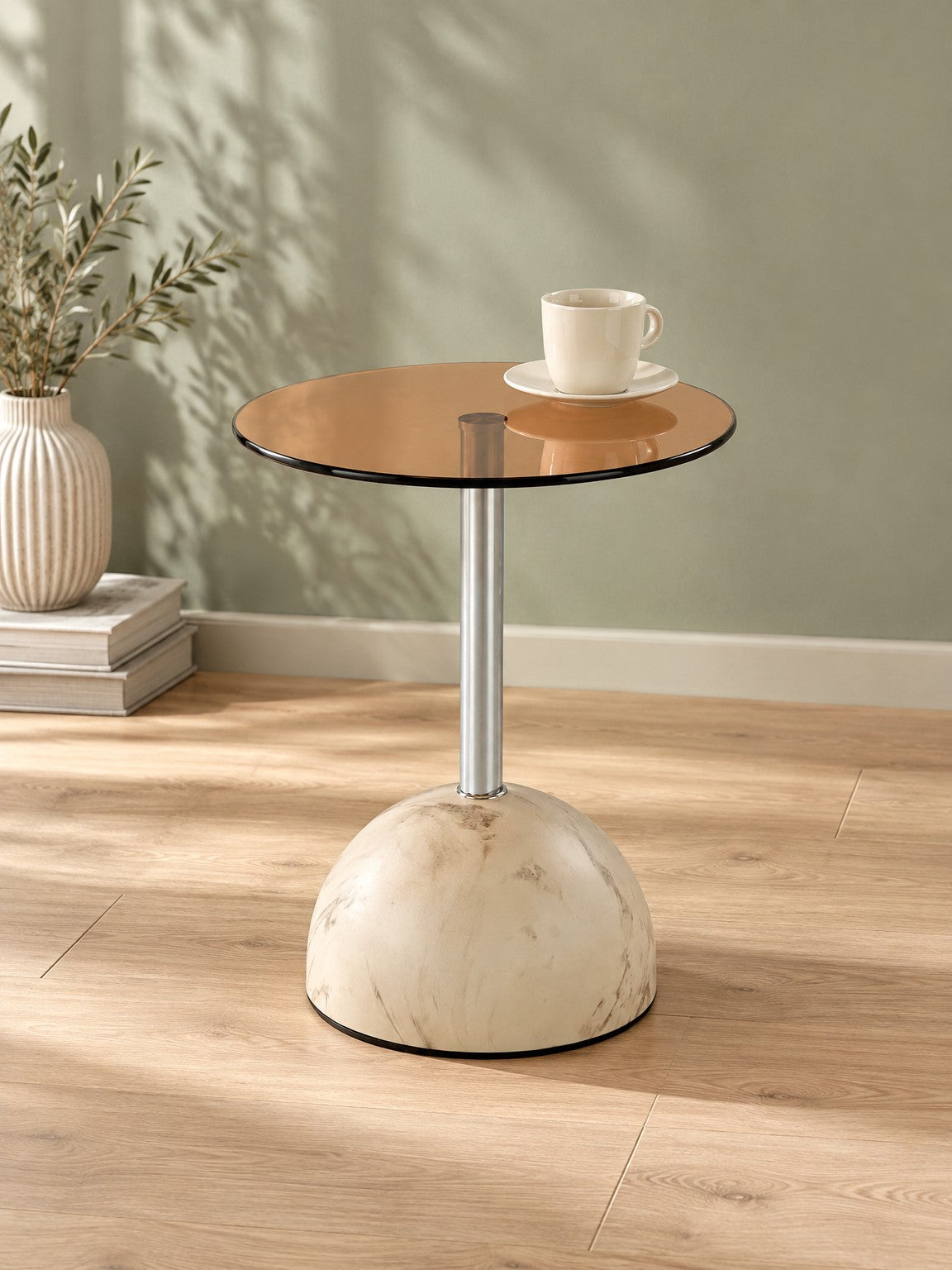 Stolik kawowy UNIS ø40 cm - beżowy / brązowy / metal