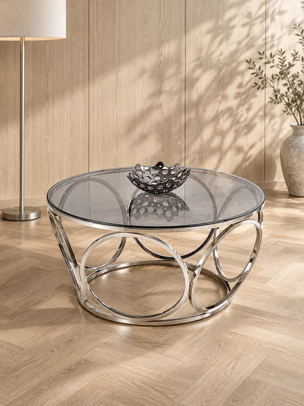Stolik kawowy WAMISA ø80 cm - srebrny / szary / metal