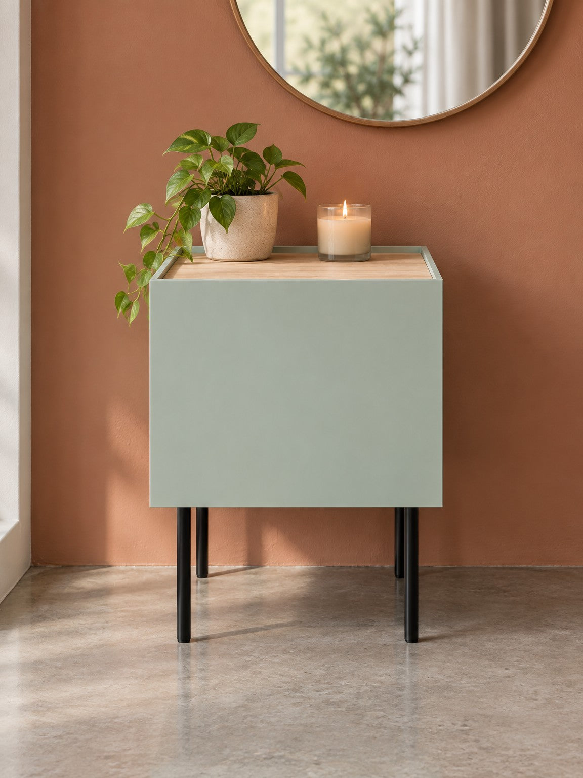 Stolik nocny AMRA 40 cm - oliwkowy / czarny