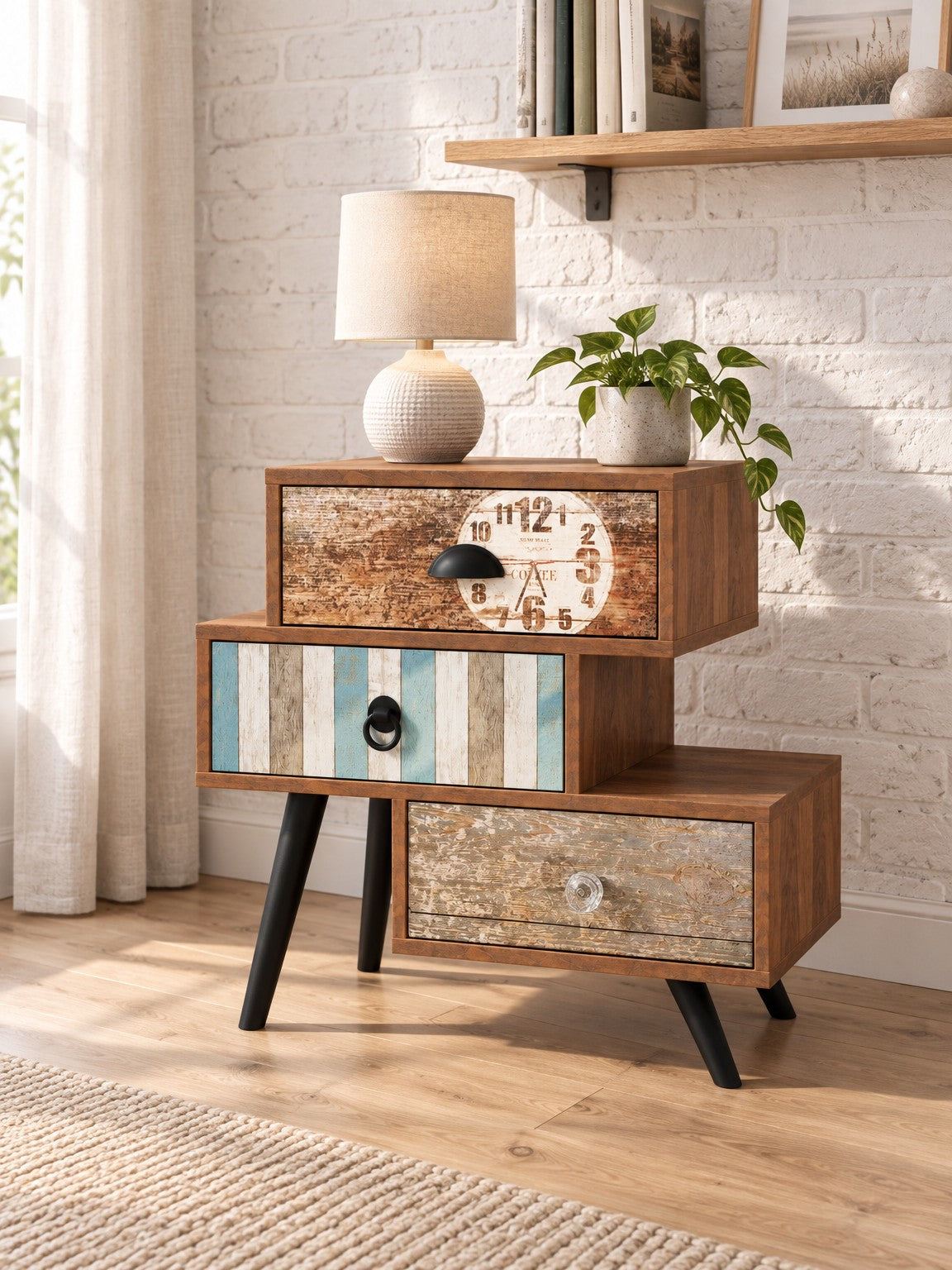 Stolik nocny BRITE 59 cm KM1 - wielokolorowy / metal
