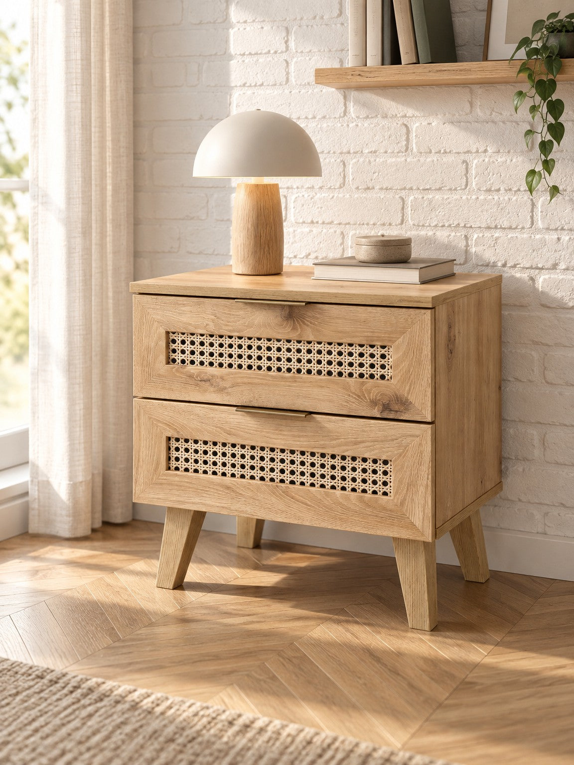 Stolik nocny JERA 50 cm - dąb artisan / czarny / tworzywo