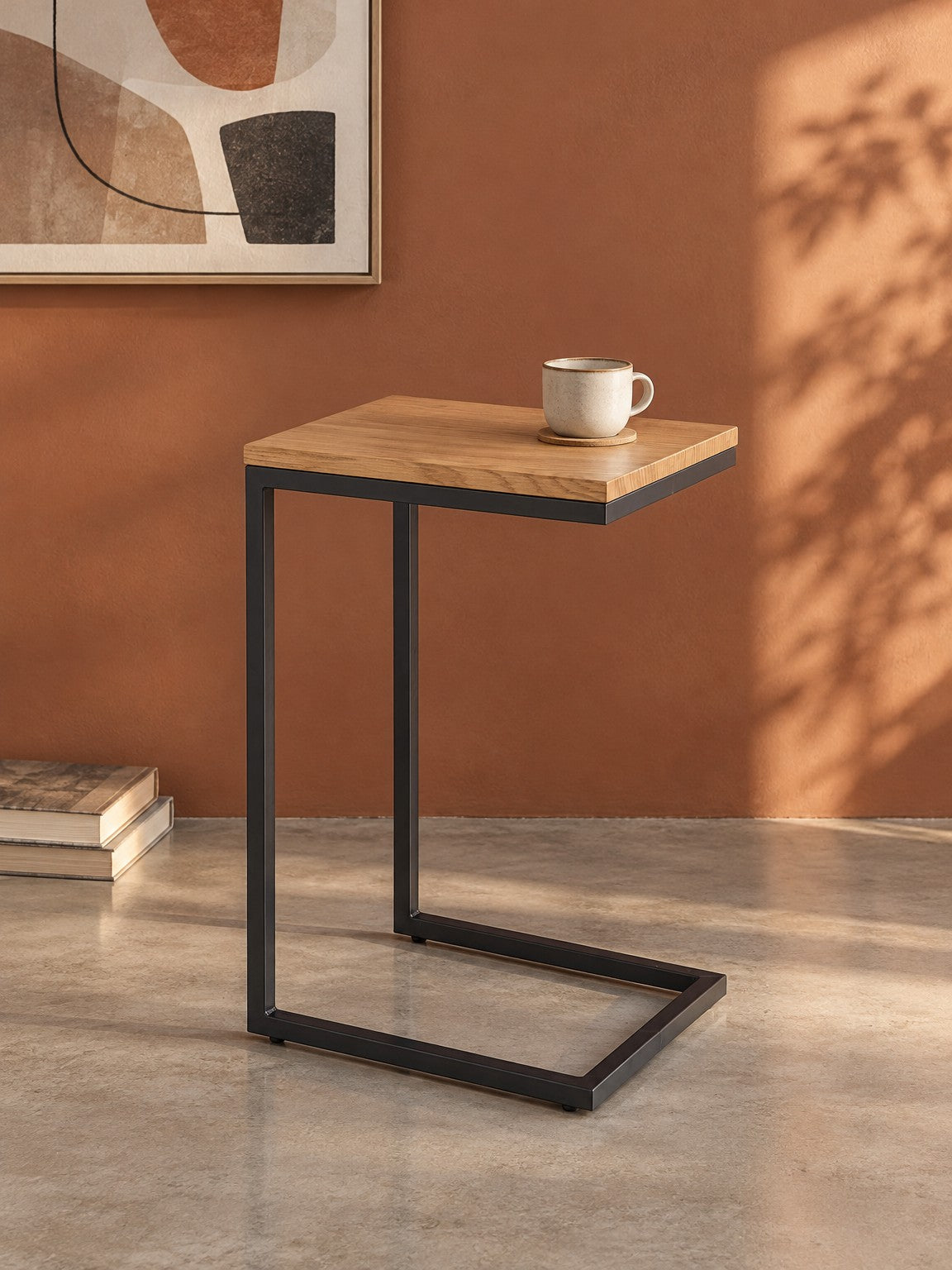 Stolik pomocniczy ATRA 40 cm - dąb złoty / czarny / metal